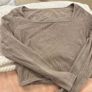Ribbed Brown Long Sleeve Top